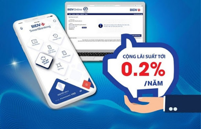 Gửi Tiết kiệm online tại BIDV, khách hàng được cộng thêm lãi suất so với lãi suất niêm yết tại quầy