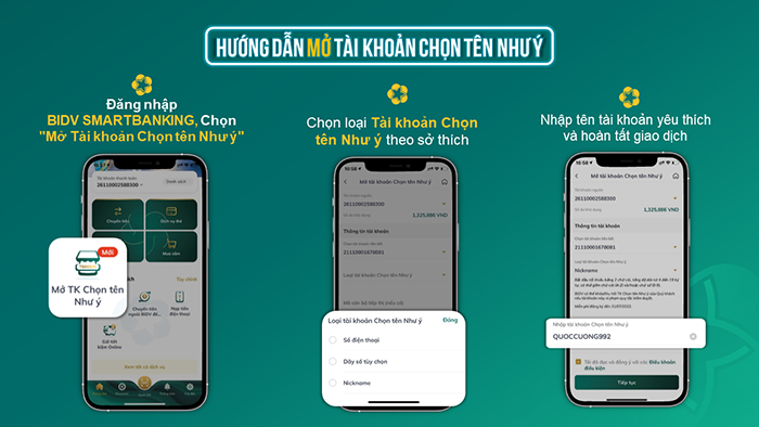 Đặt tài khoản theo biệt danh nhanh chóng, dễ dàng trên ứng dụng BIDV Smart Banking